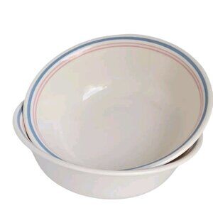 Corelle Colonial Blue Bowls 6.25" set of 2 double pink stripes USA vintage 1980s